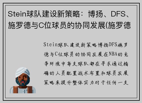 Stein球队建设新策略：博扬、DFS、施罗德与C位球员的协同发展(施罗德 cba)