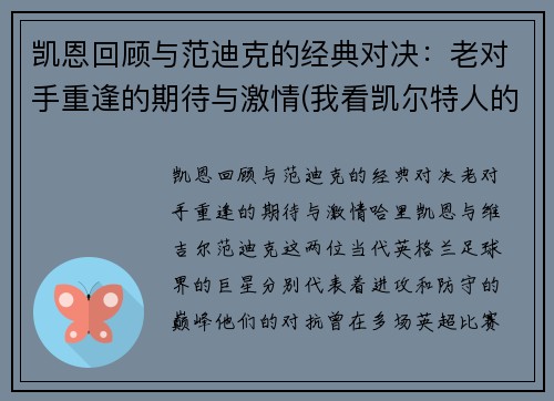 凯恩回顾与范迪克的经典对决：老对手重逢的期待与激情(我看凯尔特人的那个范迪克以后绝对是顶级)