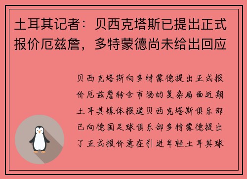 土耳其记者：贝西克塔斯已提出正式报价厄兹詹，多特蒙德尚未给出回应