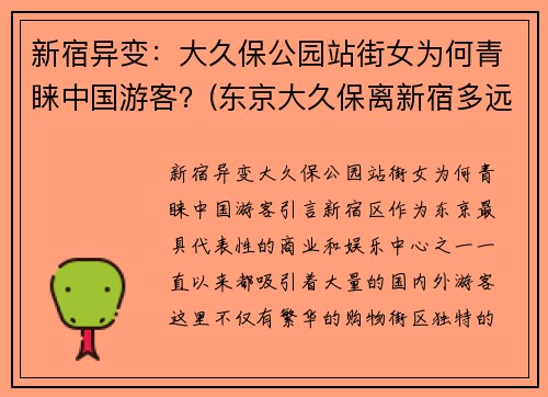 新宿异变：大久保公园站街女为何青睐中国游客？(东京大久保离新宿多远)